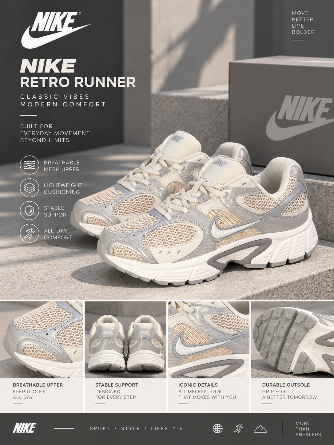 کتانی نایک Retro Runner کرم طوسی