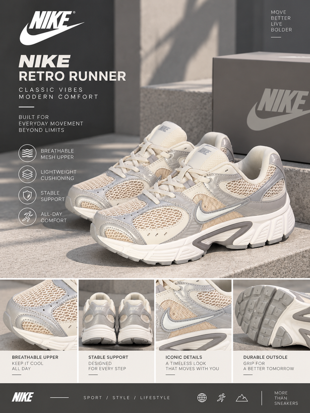 کتانی نایک Retro Runner کرم طوسی