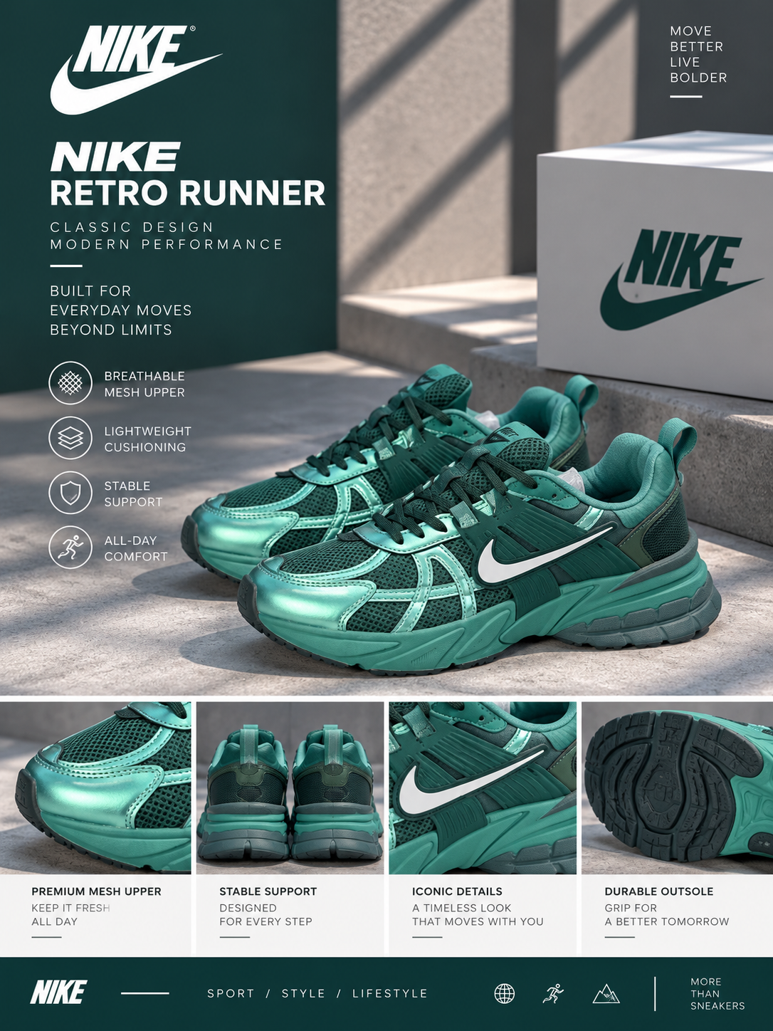 کتانی نایک Retro Runner سبز متالیک