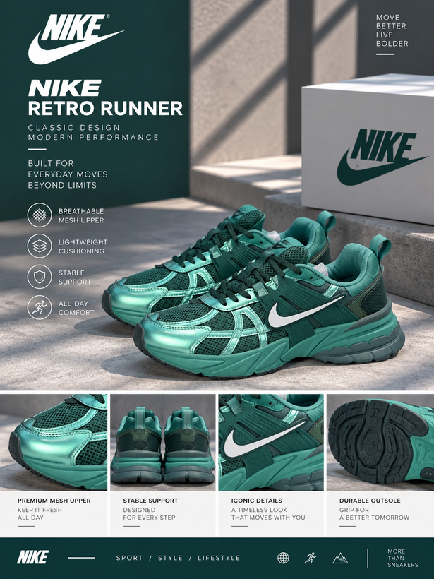 کتانی نایک Retro Runner سبز متالیک